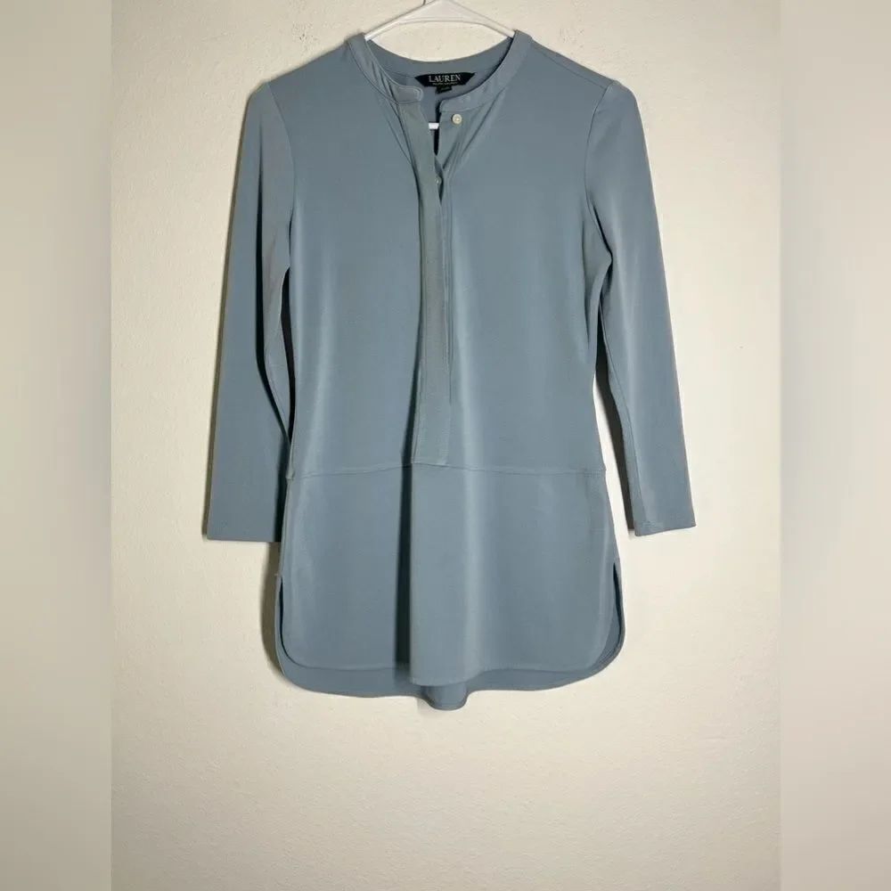 Lauren Ralph Lauren Women's Light Blue Button Up Long Sleeve Shirt Sz PXS